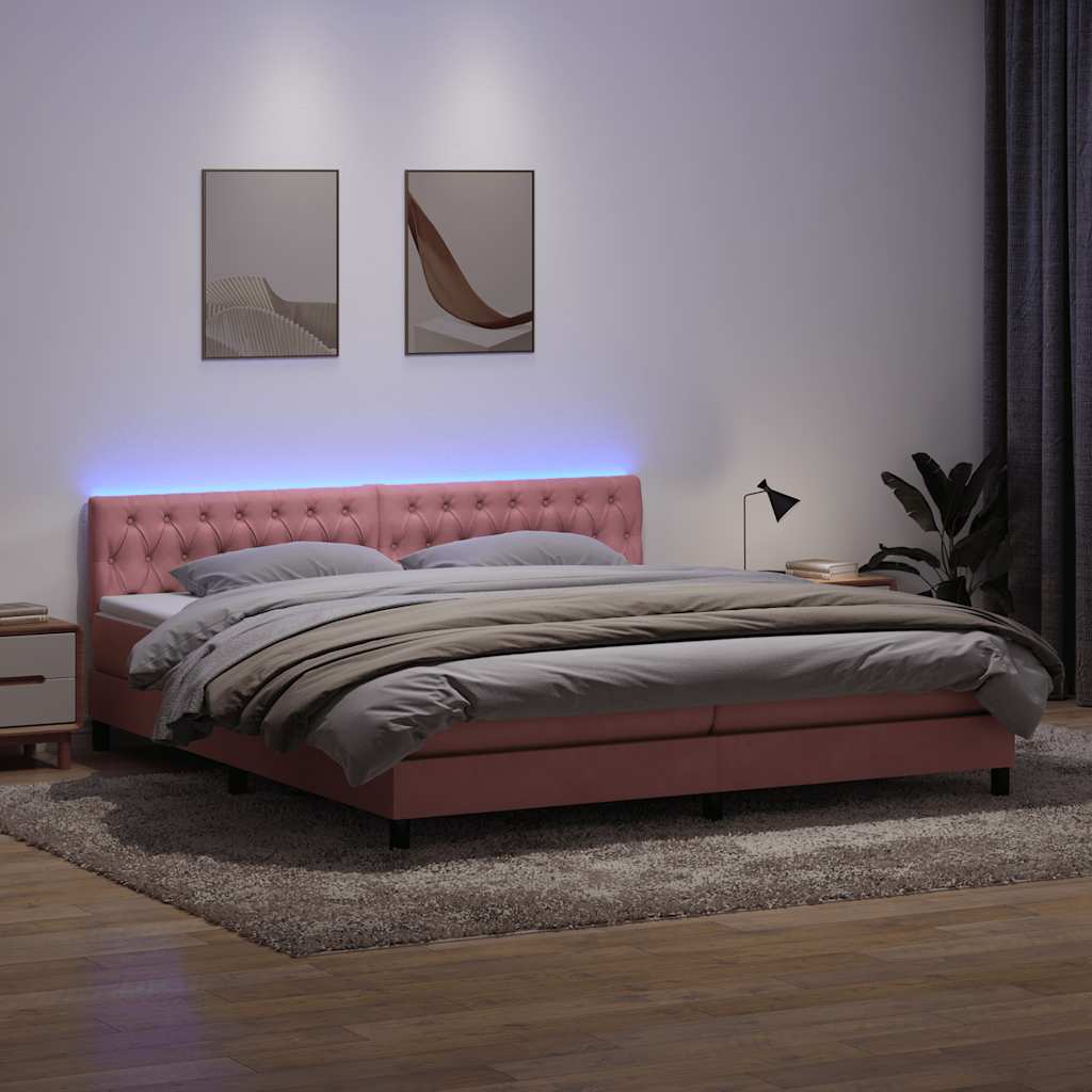 vidaXL Boxspringbett mit Matratze & LED Rosa 180x210 cm Samt