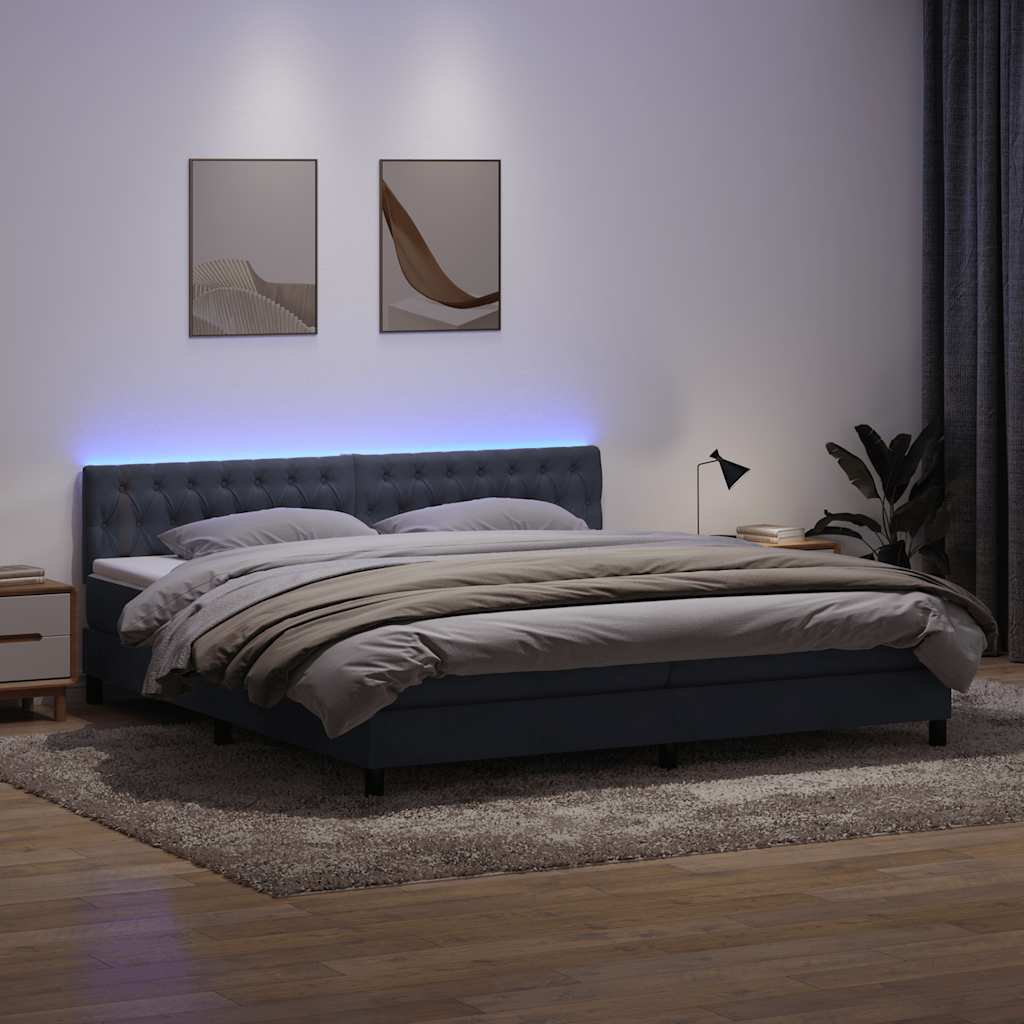 vidaXL Pat box spring cu saltea, gri închis, 200x210 cm, catifea