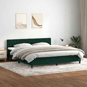 Box spring postel s matrací a LED tmavě zelená 200x210 cm samet - obrázek 4