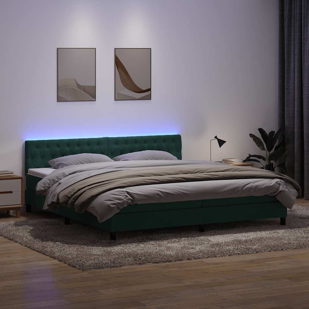 vidaXL Pat box spring cu saltea, verde închis, 200x210 cm, catifea