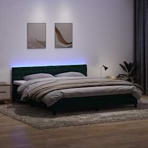 Box spring postel s matrací a LED tmavě zelená 200x210 cm samet - obrázek 1