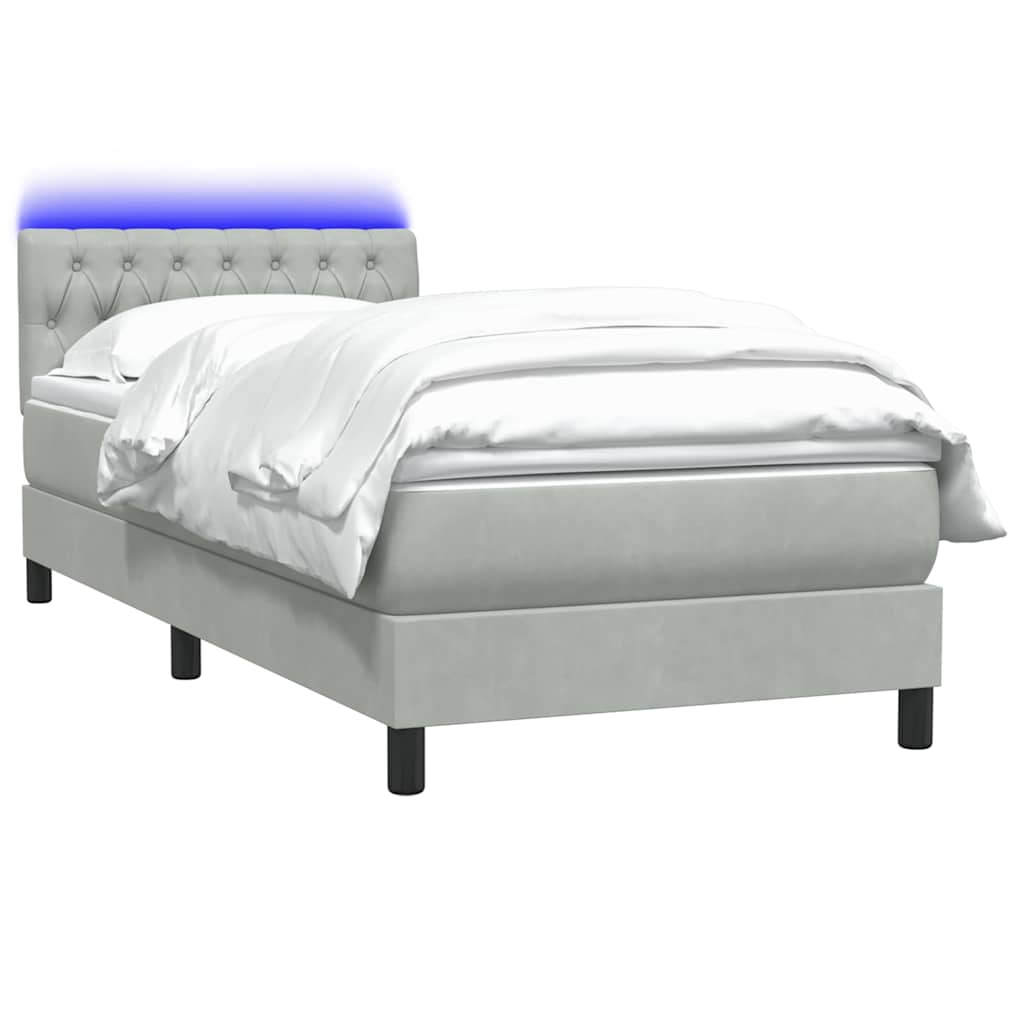 vidaXL Boxspring met matras fluweel lichtgrijs 80x220 cm afbeelding