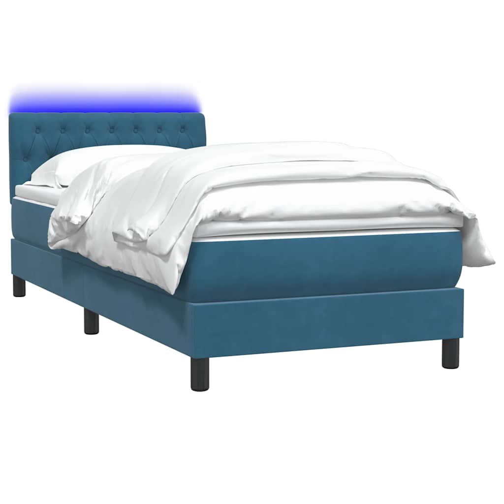 vidaXL Boxspring met matras fluweel donkerblauw 80x220 cm afbeelding