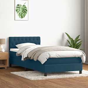 Box spring postel s matrací a LED tmavě modrá 80x220 cm samet - obrázek 4
