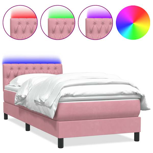 vidaXL kontinentaalvoodi madrats ja LED, roosa, 80x220 cm, samet