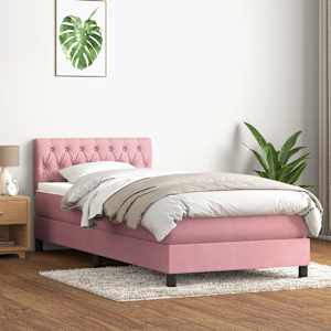 Box spring postel s matrací a LED růžová 80x220 cm samet - obrázek 4