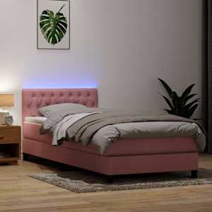 Box spring postel s matrací a LED růžová 80x220 cm samet - obrázek 1