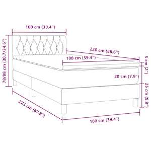 Box spring postel s matrací a LED tmavě modrá 100x220 cm samet - obrázek 16