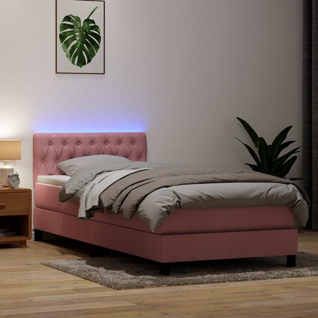 vidaXL Boxspringbett mit Matratze & LED Rosa 100x220 cm Samt