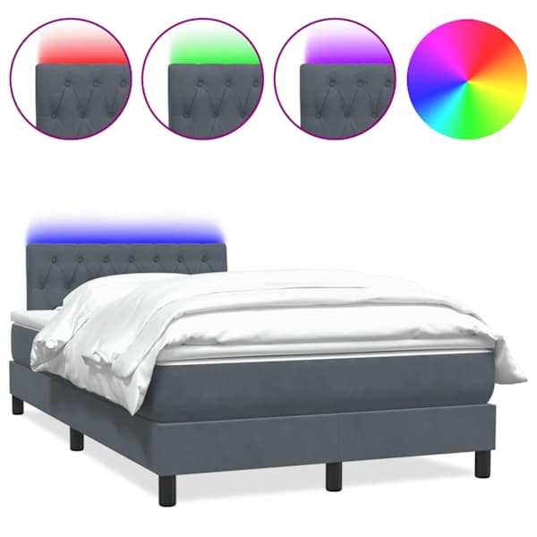 vidaXL kontinentaalvoodi madrats ja LED Tumehall 120x220 cm samet