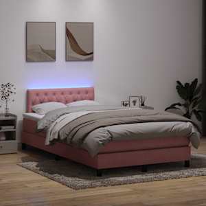 Box spring postel s matrací a LED růžová 120x220 cm samet - obrázek 4