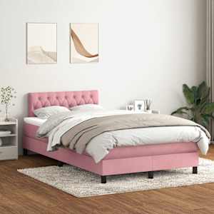 Box spring postel s matrací a LED růžová 120x220 cm samet - obrázek 1