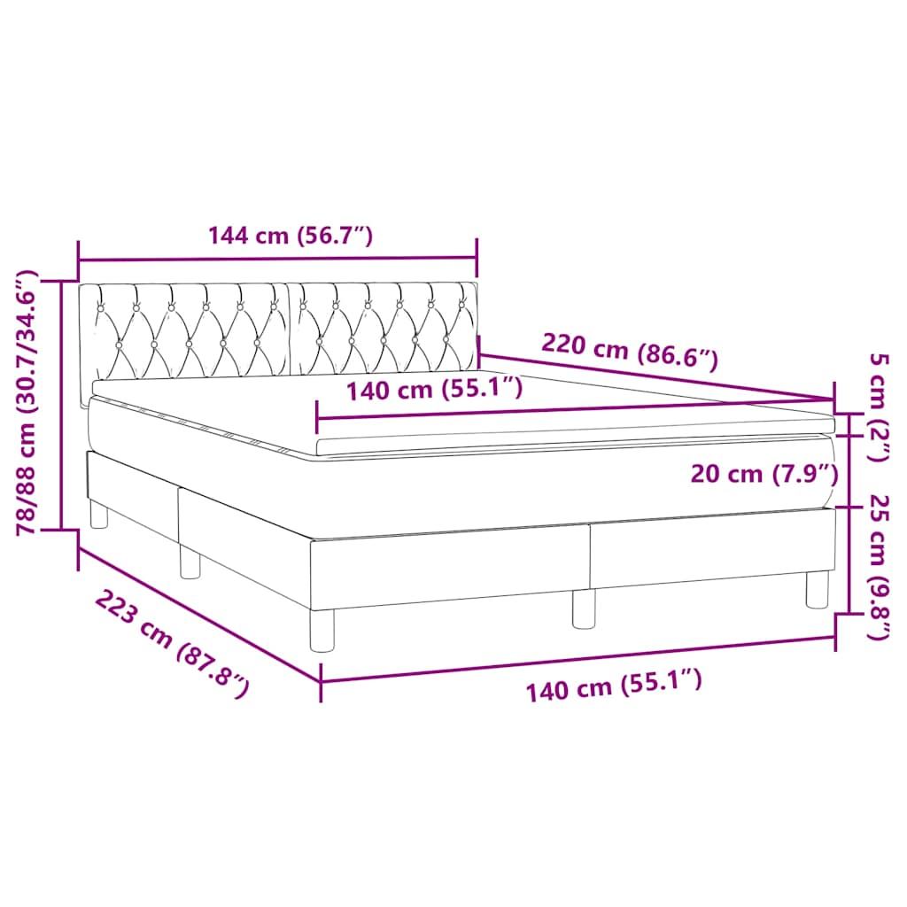 Box spring postel s matrací a LED růžová 140x220 cm samet - obrázek 16