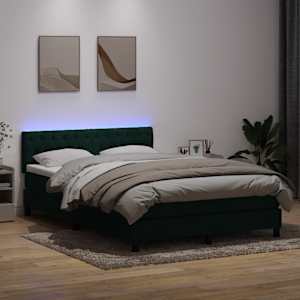 Box spring postel s matrací a LED tmavě zelená 160x220 cm samet - obrázek 4
