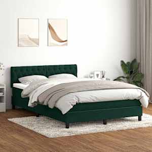Box spring postel s matrací a LED tmavě zelená 160x220 cm samet - obrázek 1