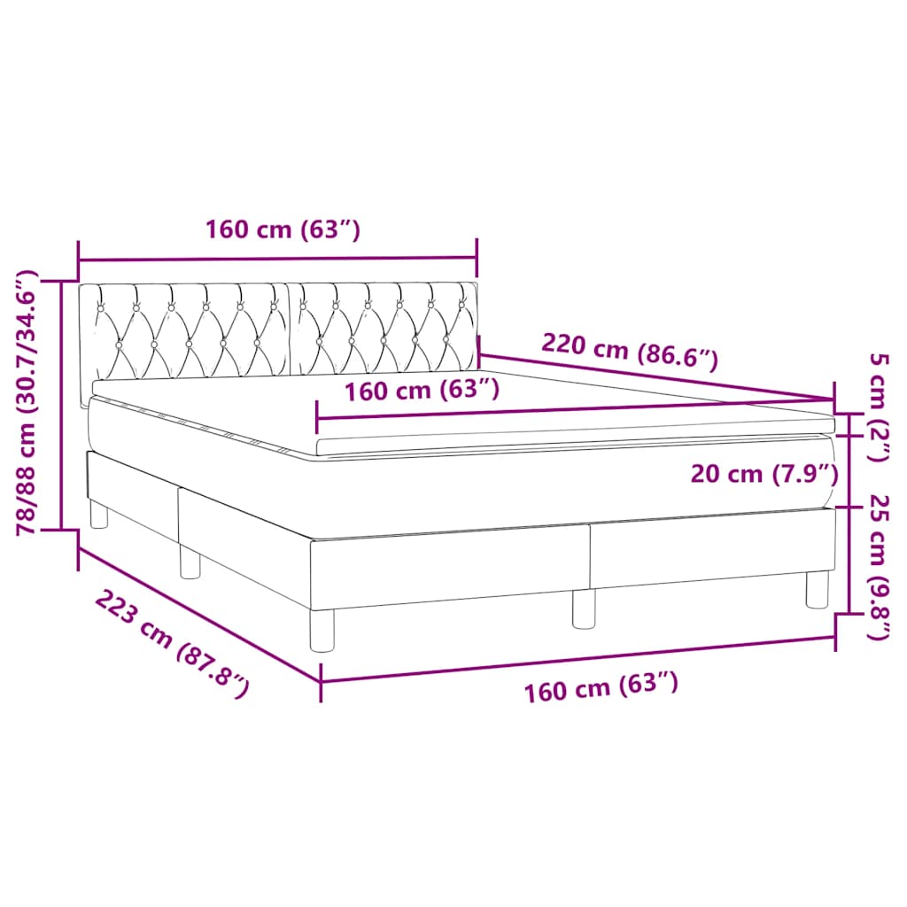 Box spring postel s matrací a LED růžová 160x220 cm samet - obrázek 16