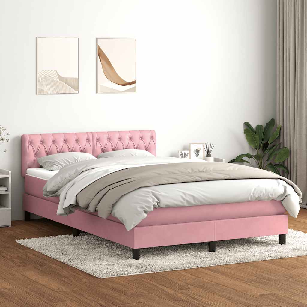 vidaXL Pat cu arcuri cu saltea și LED, roz, 160x220 cm, catifea
