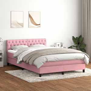 Box spring postelja z vzmetnico LED roza 160x220 cm žamet