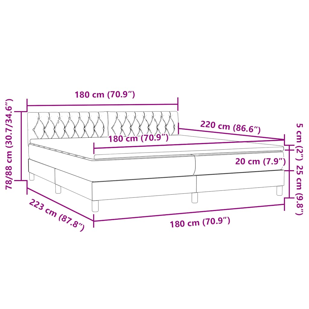 Box spring postel s matrací a LED tmavě šedá 180x220 cm samet - obrázek 16