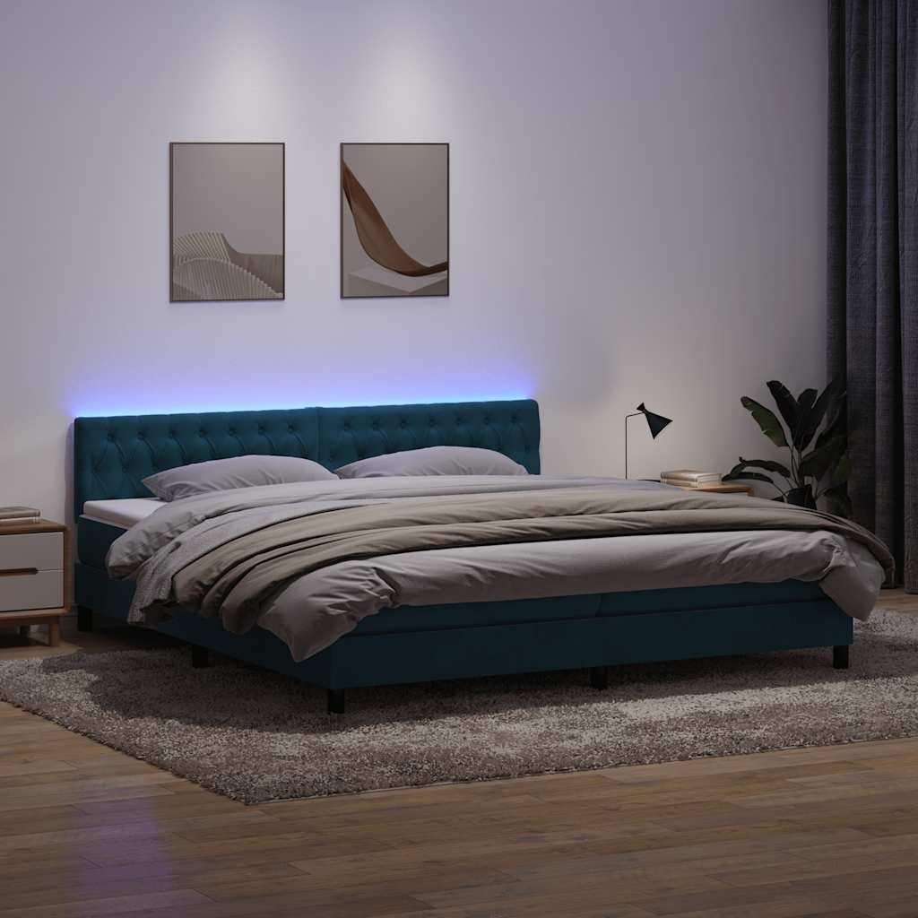 vidaXL Pat box spring cu saltea, albastru închis, 180x220 cm, catifea