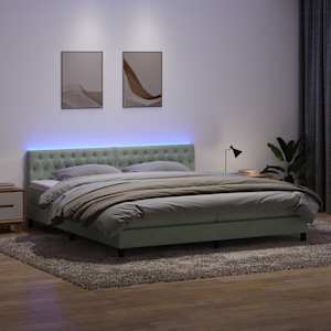 Box spring postel s matrací a LED světle šedá 200x220 cm samet - obrázek 3