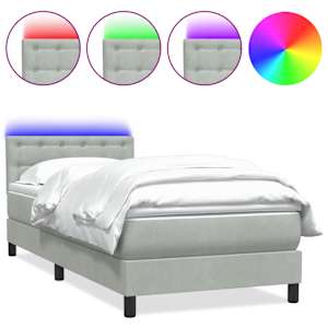 Box spring postel s matrací a LED světle šedá 80x210 cm samet - obrázek 2