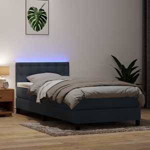 Box spring postel s matrací a LED tmavě šedá 80x210 cm samet - obrázek 1