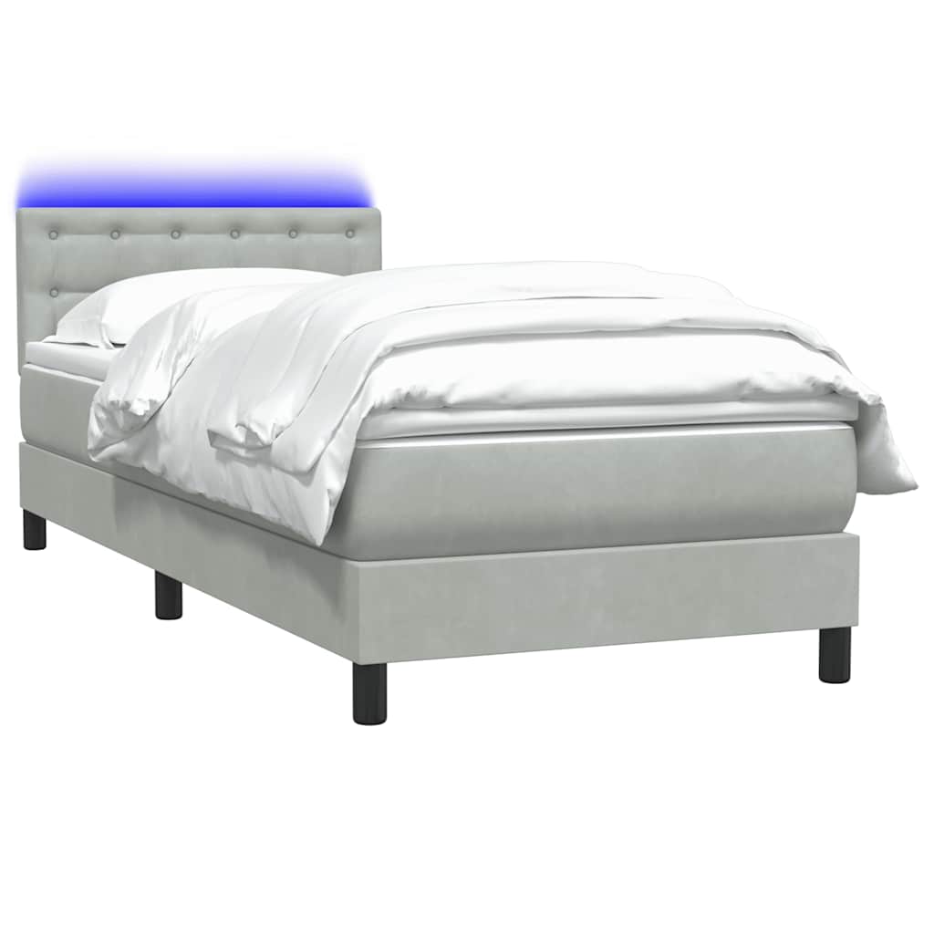 Thumbnail - vidaXL Boxspringbett mit Matratze & LED Hellgrau 90x210 cm Samt