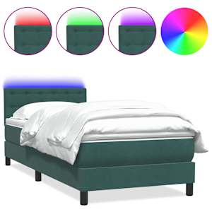 Box spring postel s matrací a LED tmavě zelená 100x210 cm samet - obrázek 2