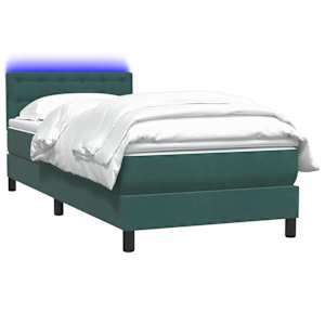 Box spring postel s matrací a LED tmavě zelená 100x210 cm samet - obrázek 3