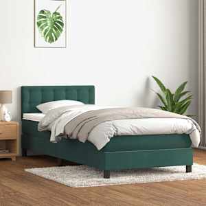 Box spring postel s matrací a LED tmavě zelená 100x210 cm samet - obrázek 4