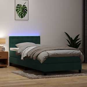 Box spring postel s matrací a LED tmavě zelená 100x210 cm samet - obrázek 1