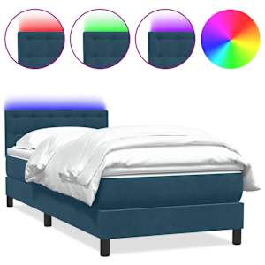 Box spring postel s matrací a LED tmavě modrá 100x210 cm samet - obrázek 2