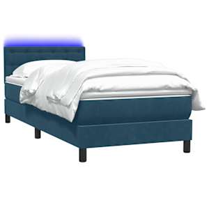 Box spring postel s matrací a LED tmavě modrá 100x210 cm samet - obrázek 3