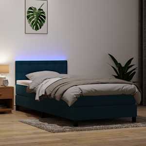 Box spring postel s matrací a LED tmavě modrá 100x210 cm samet - obrázek 1