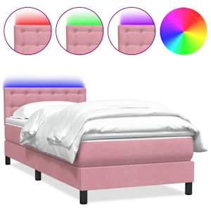 Box spring postel s matrací a LED růžová 100x210 cm samet - obrázek 2