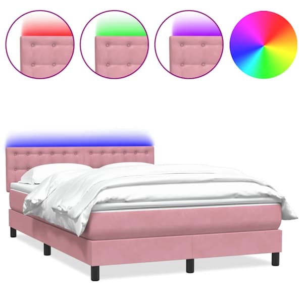 vidaXL kontinentaalvoodi madrats ja LED, roosa, 140x210 cm, samet