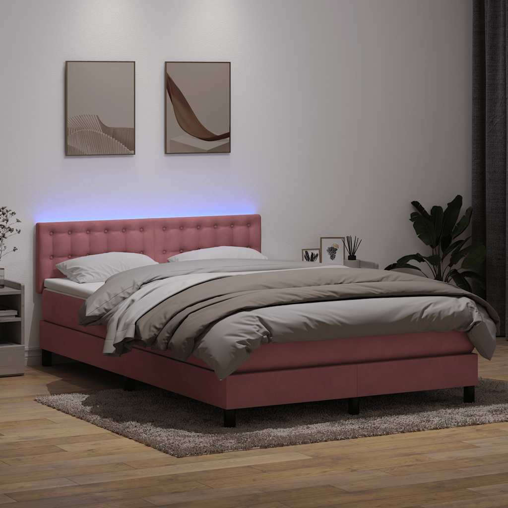 vidaXL Boxspringbett mit Matratze Rosa 140x210 cm Samt