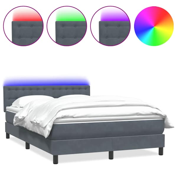 vidaXL kontinentaalvoodi madrats ja LED, tumehall, 160x210 cm, samet
