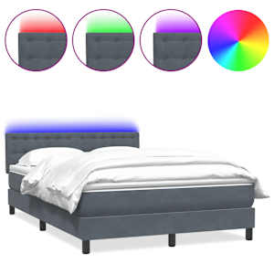 Box spring postel s matrací a LED tmavě šedá 160x210 cm samet - obrázek 2