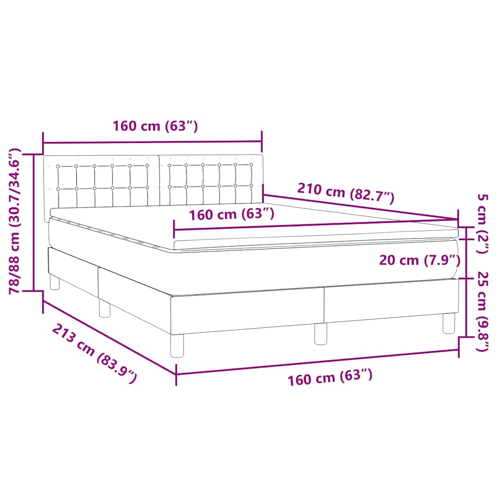 Box spring postel s matrací a LED černá 160x210 cm samet - obrázek 16