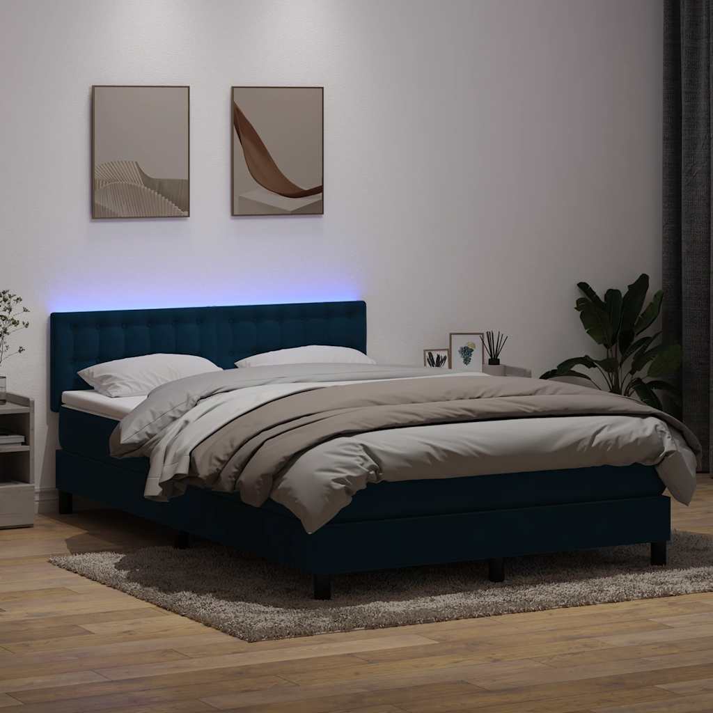 Боксспринг легло с матрак и LED, тъмносиньо, 160x210 см, кадифе