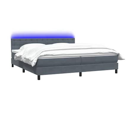 vidaXL Boxspringbett mit Matratze & LED Dunkelgrau 180x210 cm Samt