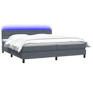 vidaXL Boxspringbett mit Matratze & LED Dunkelgrau 180x210 cm Samt
