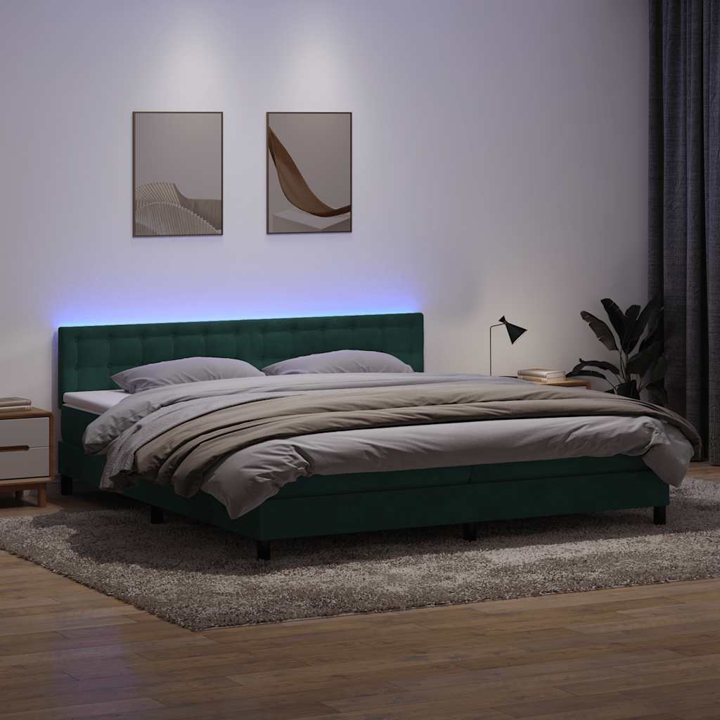 vidaXL Boxspringbett mit Matratze & LED Dunkelgrün 180x210 cm Samt