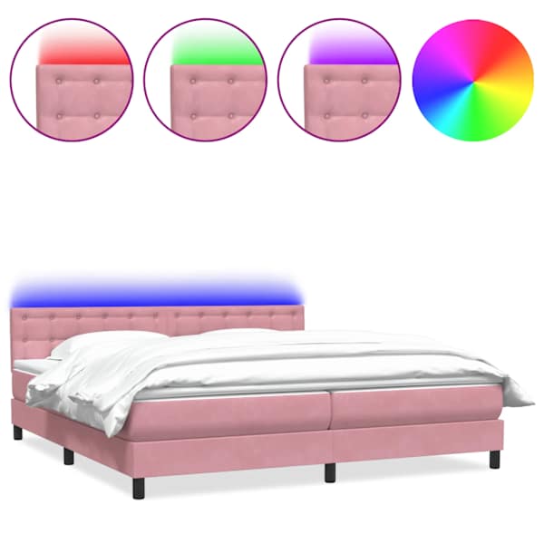 vidaXL kontinentaalvoodi madrats ja LED, roosa, 180x210 cm, samet