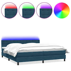 Box spring postel s matrací a LED tmavě modrá 200x210 cm samet - obrázek 2