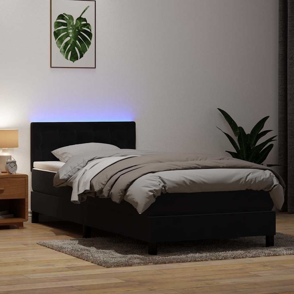 vidaXL Pat cu arcuri cu saltea și LED, negru, 80x220 cm, catifea