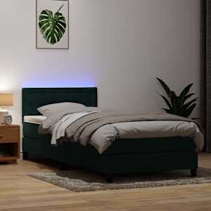 Box spring postel s matrací a LED tmavě zelená 80x220 cm samet - obrázek 1