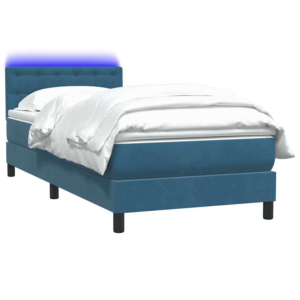 vidaXL Boxspring met matras fluweel donkerblauw 80x220 cm afbeelding